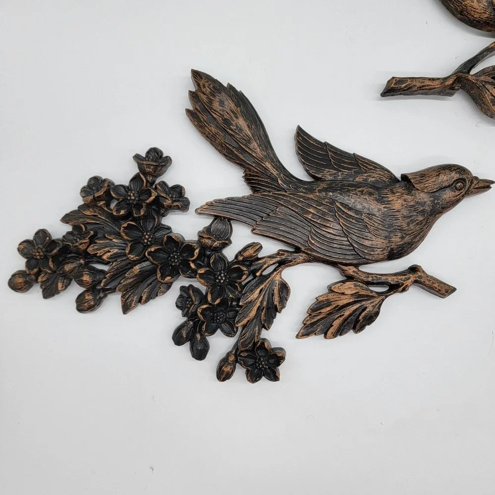VTG Dart Industries Wall Hanging Bird Dogwood Decoration 2 pc COPPER CRAFT 1967